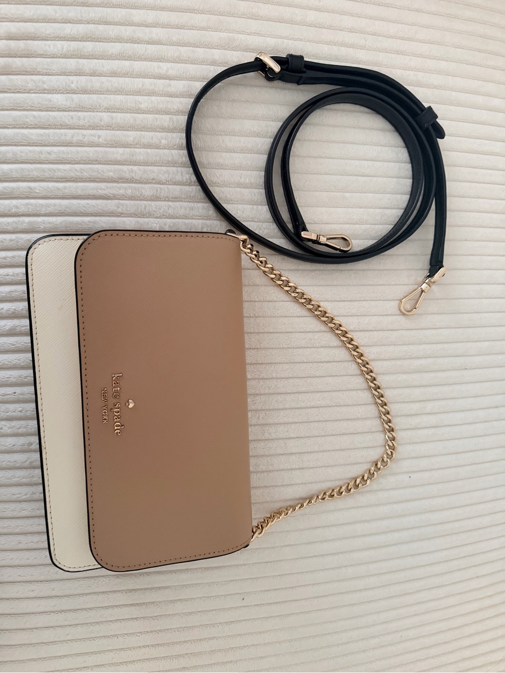 kate spade Two-Tone Pebbled Crossbody in Tan, Cream & Black